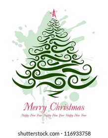Vector sketch of Christmas tree against the background of the blots.