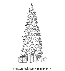 Vector Sketch Christmas Tree on Isolated White Background
