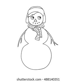 Vector sketch of a Christmas winter snowman on white background