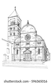 vector sketch of Church and Monastery of St. Mary in Zadar, Croatia.