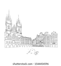 Vector sketch of  The Church of Our Lady before Tyn , Prague, Czech Republic.