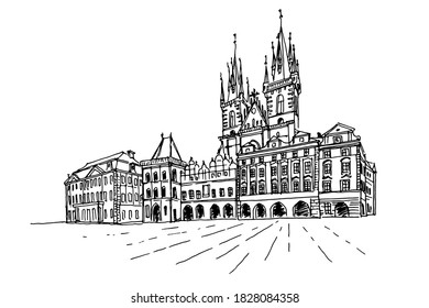Vector sketch of  The Church of Our Lady before Tyn , Prague, Czech Republic.