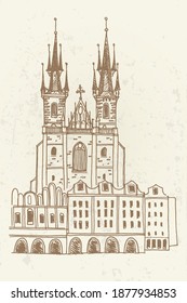 Vector sketch of The Church of Our Lady before Tyn , Prague, Czech Republic.