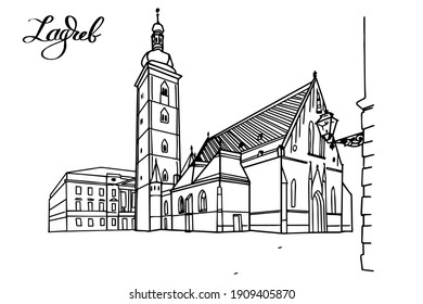 Vector sketch of Church of St.Mark in St.Mark's square in upper town in Zagreb, Croatia