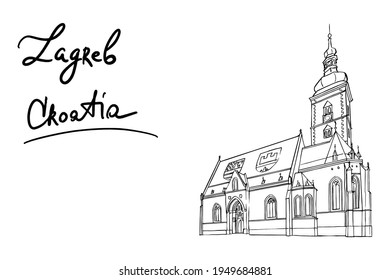 Vector sketch of  Church of St.Mark in St.Mark's square in upper town in Zagreb, Croatia.