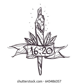Vector sketch cigarette with marijuana on white background