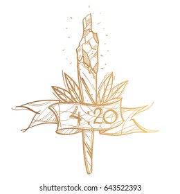 Vector sketch cigarette with marijuana on white background