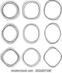 Vector sketch circles. Simple hand drawn rings like pencil paint.