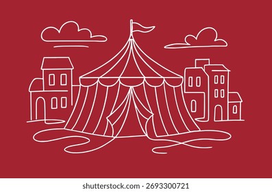Bosquejo de Vector de las calles de la ciudad — ilustración de circo, impresión roja del arte de la línea