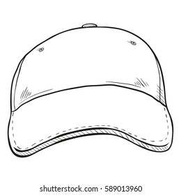 Vector Sketch Classic Blank Baseball Cap. Front View.