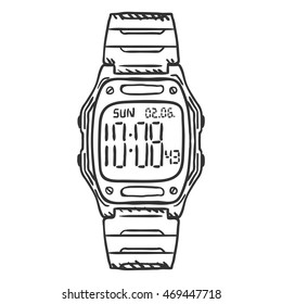 Vector Sketch Classic Digital Wrist Watch