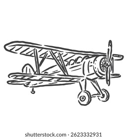 Vector sketch of classic old airplane icon with unique image