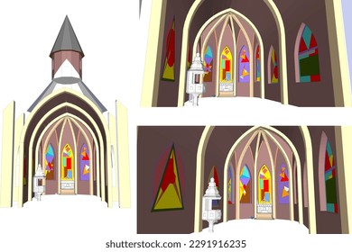 Vector sketch of classic old church interior illustration