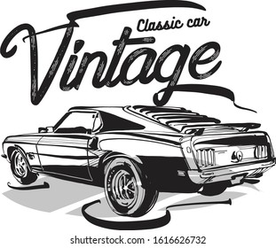 The vector sketch of the classic vintage auto