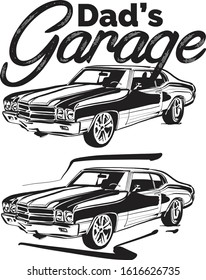 The vector sketch of the classic vintage auto