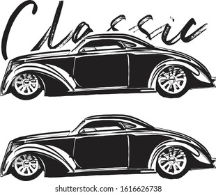 The vector sketch of the classic vintage auto