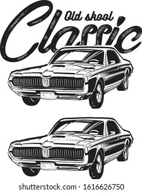 The vector sketch of the classic vintage auto