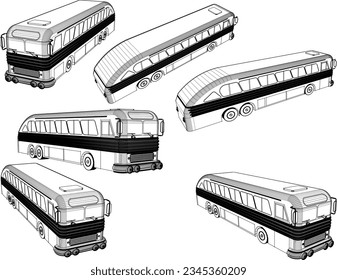 Esbozo vectorial de la clásica vintage ilustración de diseño de coches de autobús para dejar pasajeros