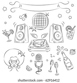 Vector Sketch Clipart Set "Disco Party"