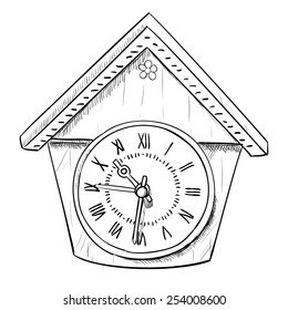 Vector sketch of clock. Hand draw illustration.