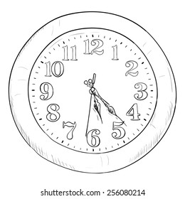 Vector sketch of clock. Hand draw illustration.