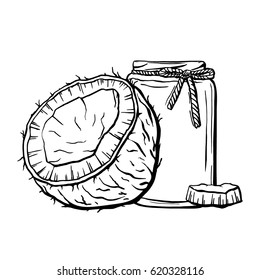 Vector sketch of coconut oil on a white background