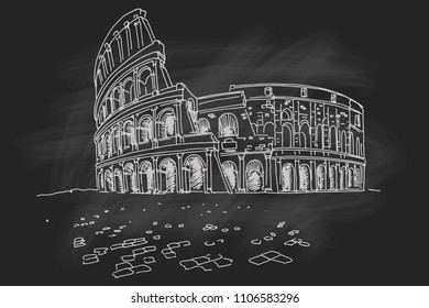 Vector sketch of The Coliseum or Flavian Amphitheatre, Rome, Italy.