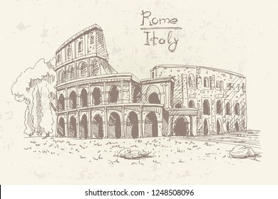Vector sketch of The Coliseum or Flavian Amphitheatre, Rome, Italy.