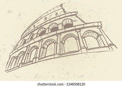 Vector sketch of The Coliseum or Flavian Amphitheatre, Rome, Italy.