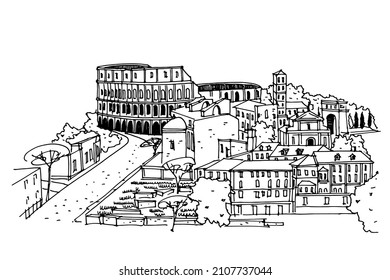 Vector sketch of The Coliseum or Flavian Amphitheatre, Rome, Italy.