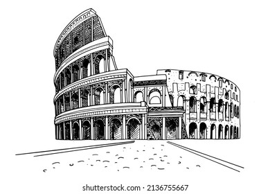 Vector sketch of The Coliseum or Flavian Amphitheatre, Rome, Italy.