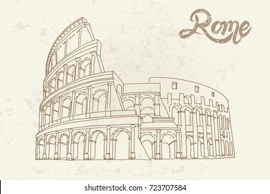 Vector sketch of The Coliseum or Flavian Amphitheatre, Rome, Italy.