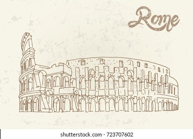 Vector sketch of The Coliseum or Flavian Amphitheatre, Rome, Italy.