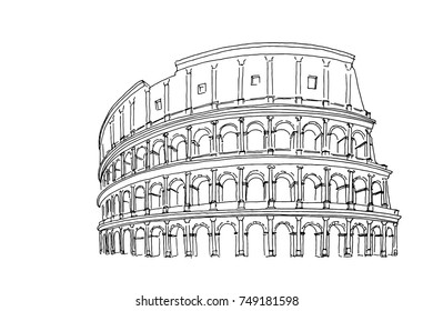 Vector sketch of The Coliseum or Flavian Amphitheatre, Rome, Italy.