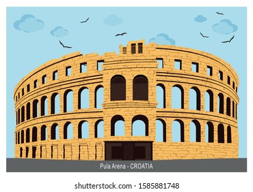 Vector sketch of Coliseum in Pula, Croatia. 