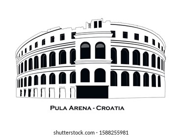 Vector sketch of Coliseum in Pula, Croatia. 