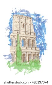 vector sketch of Coliseum. Rome. Italy. Retro style.