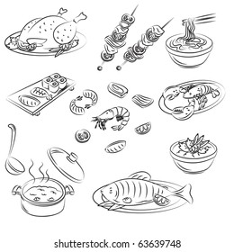 Vector Sketch Collection of meat food