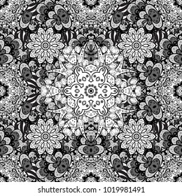 Vector sketch of colored mehndi mandala on black, white and gray. Traditional indian style, ornamental floral elements for henna tattoo, colored stickers, flash temporary tattoo, cards and prints.