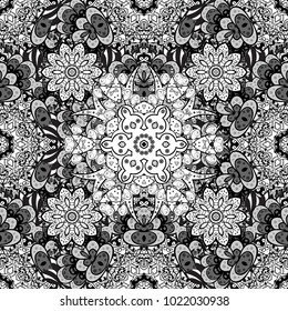 Vector sketch of colored mehndi mandala on black, white and gray. Traditional indian style, ornamental floral elements for henna tattoo, colored stickers, flash temporary tattoo, cards and prints.