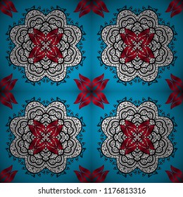 Vector sketch of colored mehndi mandala on blue, black and white. Traditional indian style, ornamental floral elements for henna tattoo, colored stickers, mehndi and yoga design, cards and prints.