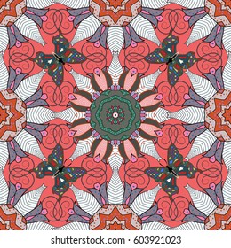 Vector sketch of colored mehndi mandala on white. Traditional indian style, ornamental floral elements for henna, colored stickers, flash temporary tattoo, mehndi and yoga design, cards and prints