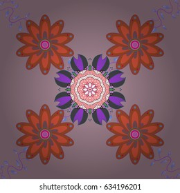 Vector sketch of colored mehndi mandala on violet. Traditional indian style, ornamental floral elements for henna tattoo, colored stickers, flash temporary tattoo, mehndi and yoga design, cards prints