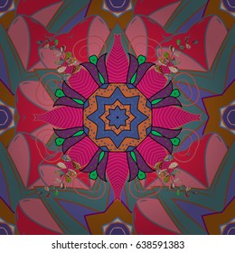 Vector sketch of colored mehndi mandala on white. Traditional indian style, ornamental floral elements for henna tattoo, colored stickers, flash temporary tattoo, mehndi and yoga design, cards, prints
