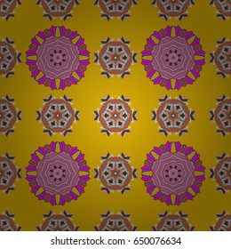 Vector sketch of colored mehndi mandala on yellow. Traditional indian style, ornamental floral elements for henna tattoo, colored stickers, flash temporary tattoo, mehndi, yoga design, cards, prints.