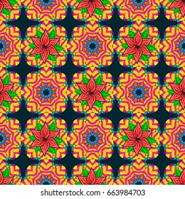 Vector sketch of colored mehndi mandala on. Traditional indian style, ornamental floral elements for henna tattoo, colored stickers, flash temporary tattoo, mehndi and yoga design, cards and prints.