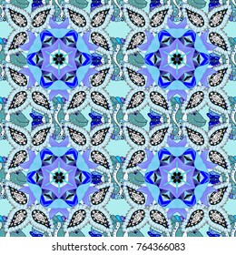 Vector sketch of colored mehndi mandala on blue, white and black. Traditional indian style, ornamental floral elements for henna tattoo, colored stickers, mehndi and yoga design, cards and prints.