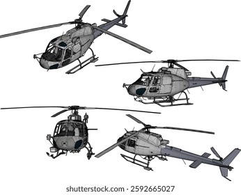 vector sketch of a combat helicopter design with full weapons for world war