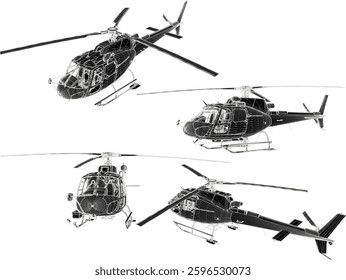 vector sketch of a combat helicopter design with full weapons for world war