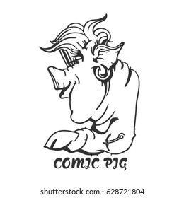 vector sketch of comic pig